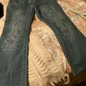 Two Old Bags embellished embroidered & sequins women’s denim jeans 32 X 31